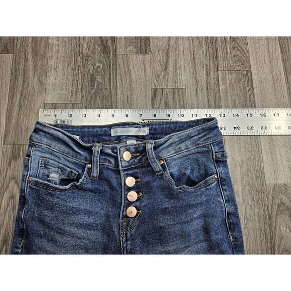 (3/$35) Altar'd State Jeans Womens 24 Blue High Rise Button Fly Distressed - Picture 9 of 13